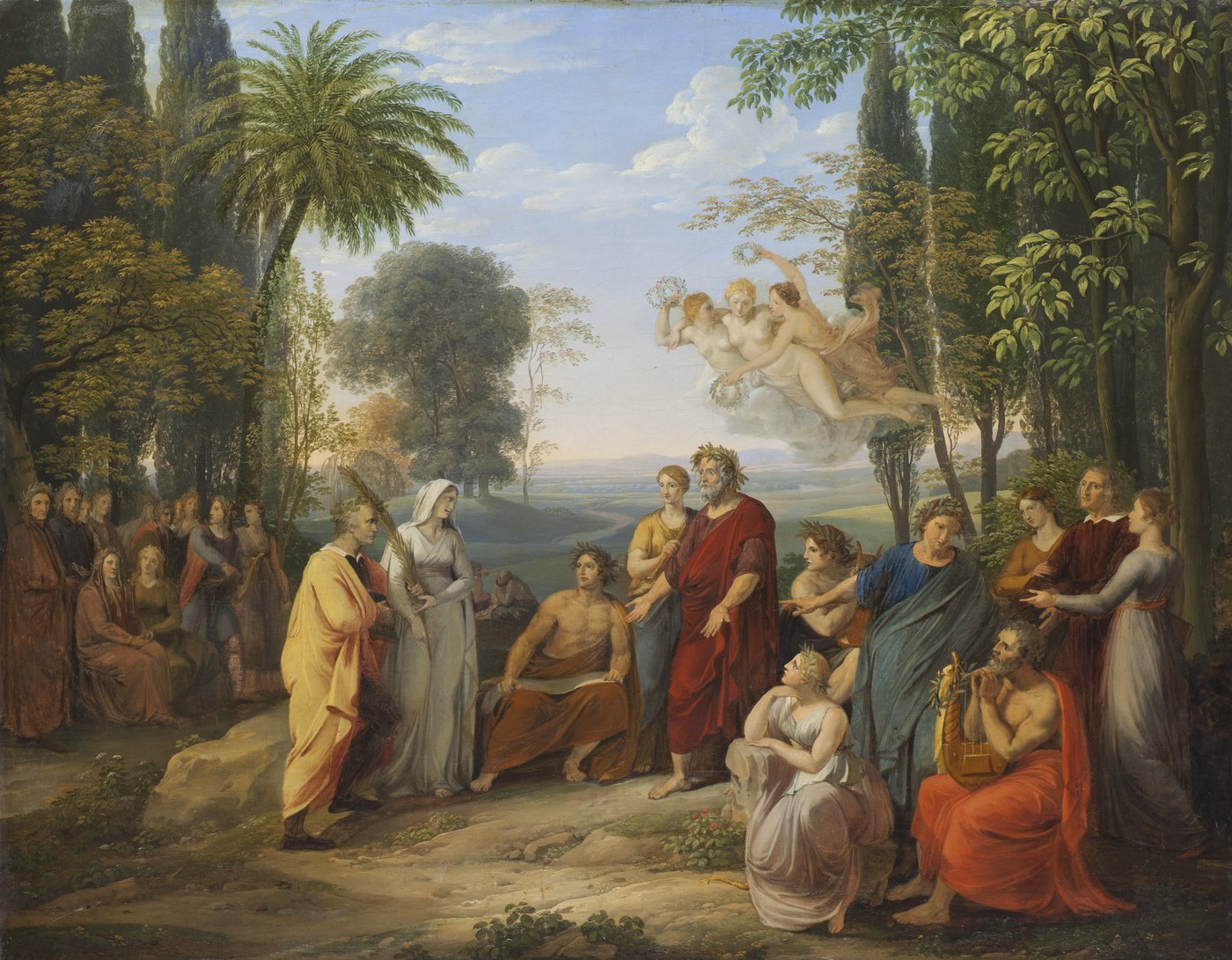 eine Gruppe an Leuten die einem Musiker zuhören