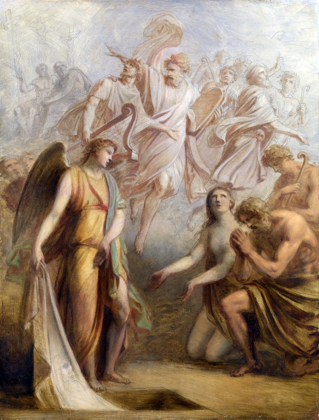 eine Gruppe von Menschen und Engeln