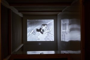 Photo of a filmstill in black and white